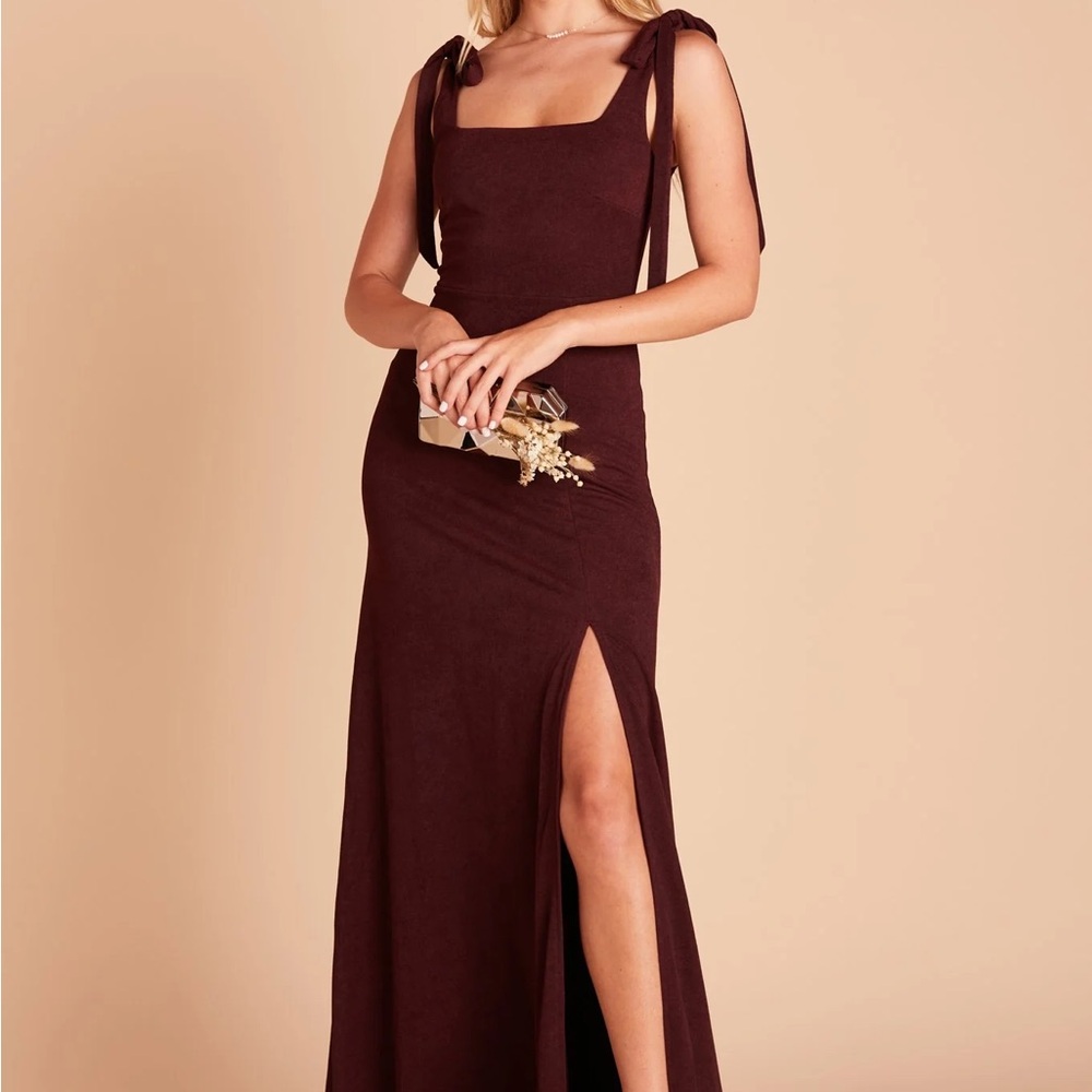 Tie-Shoulder Square Neck Maxi Dress in Deep Brown